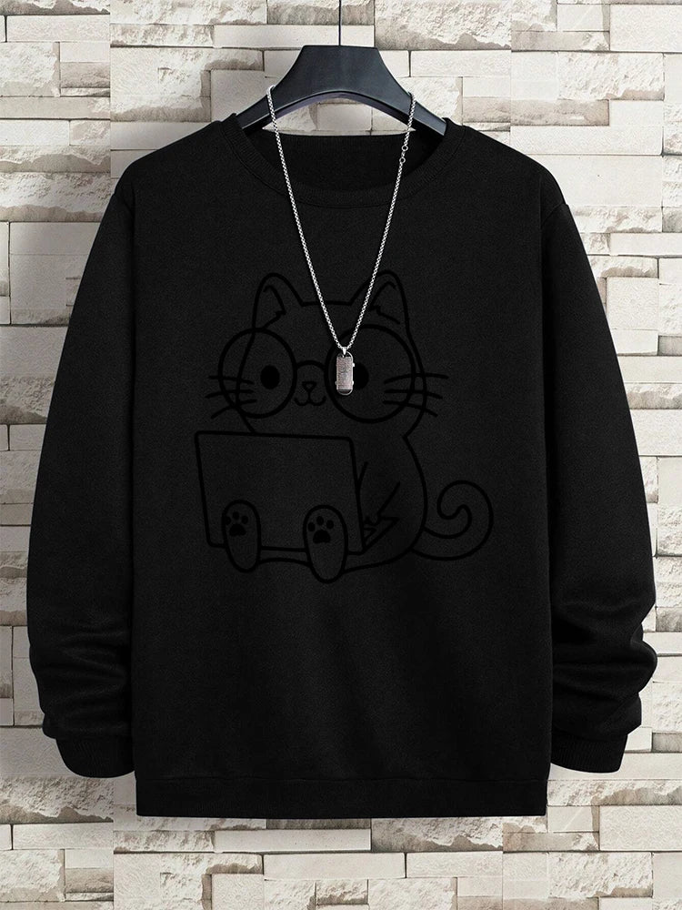 Cat At Work Print Man and women Sweatshirt