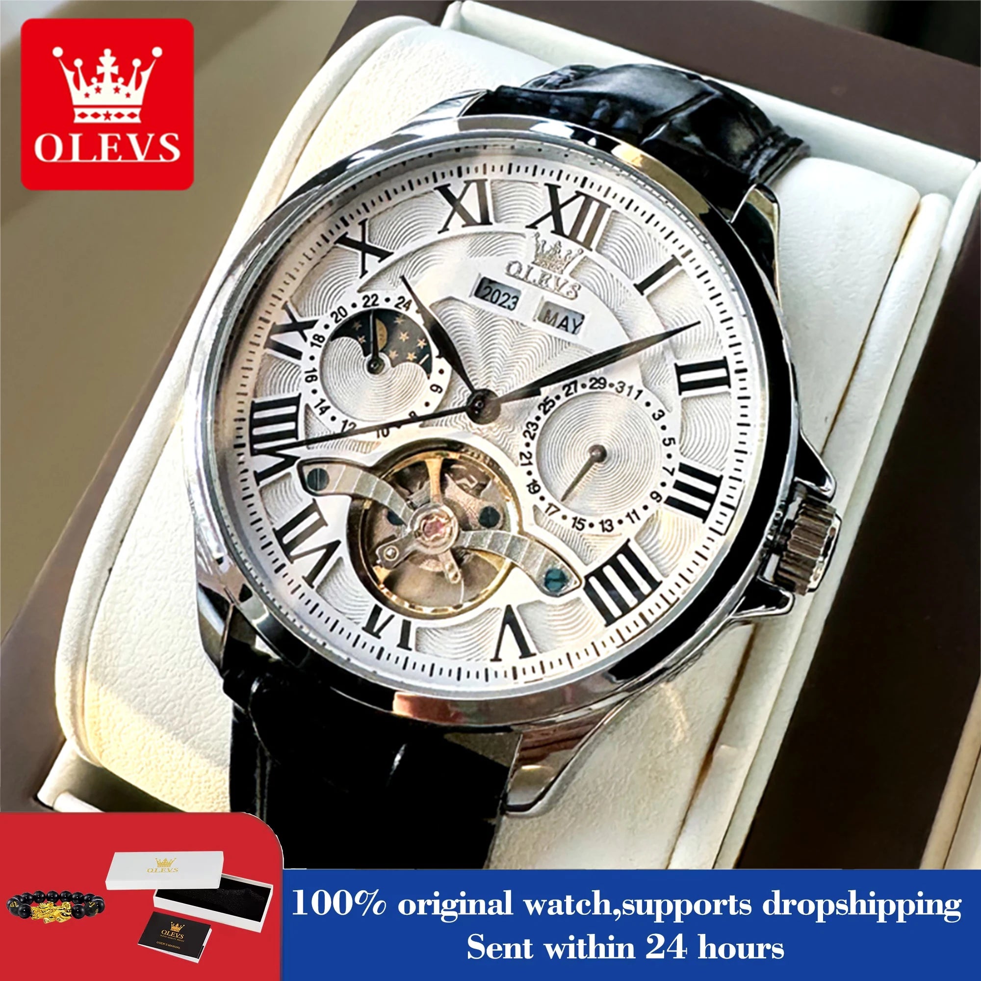 Waterproof Roman Scale Hollow Flywheel Automatic Hand Clock