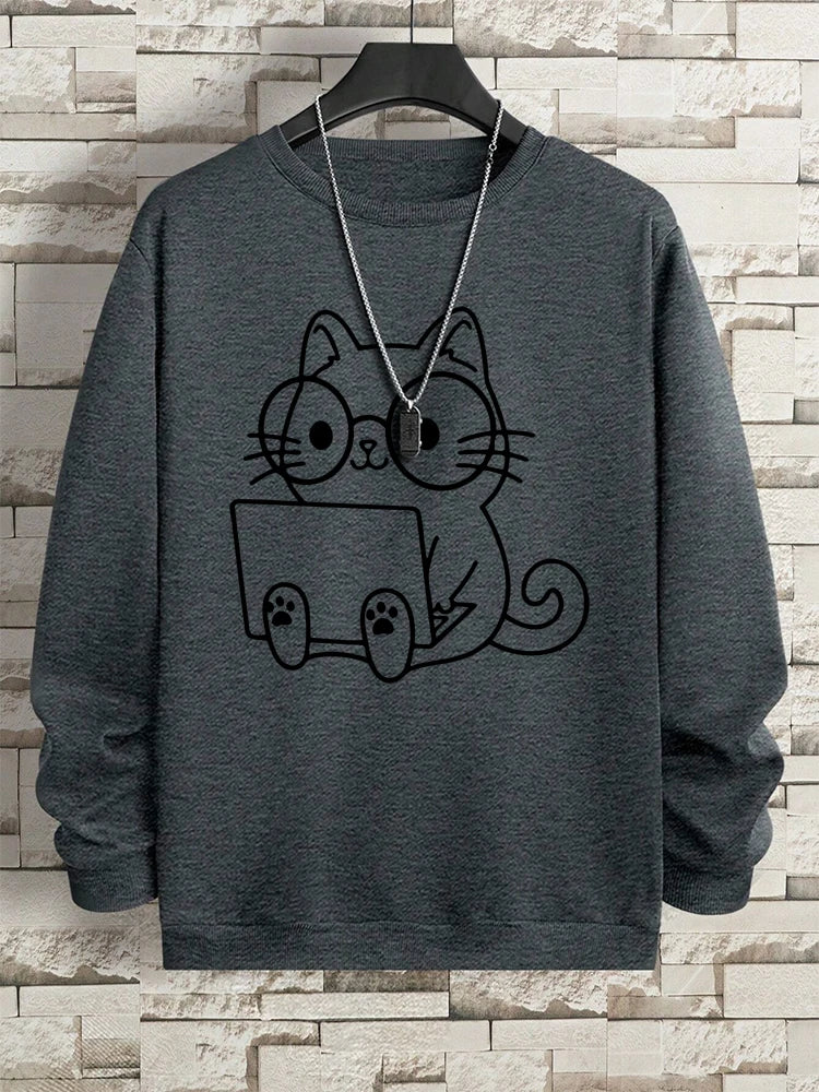 Cat At Work Print Man and women Sweatshirt
