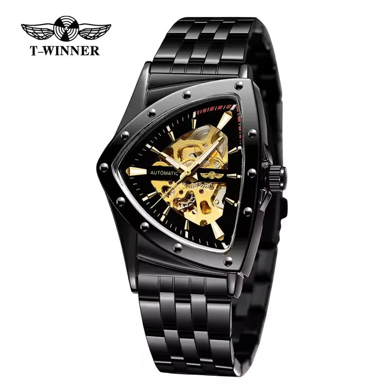 Premium Men's Luxury Automatic Mechanical Watch Stainless Steel Hollow Triangle Skeleton Dial Casual Men's Clock