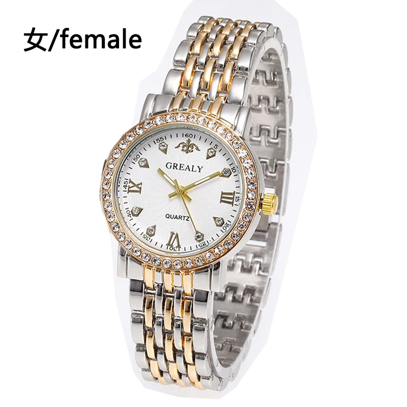 Steel Bracelet Set with Diamond-Encrusted , Couple Watch