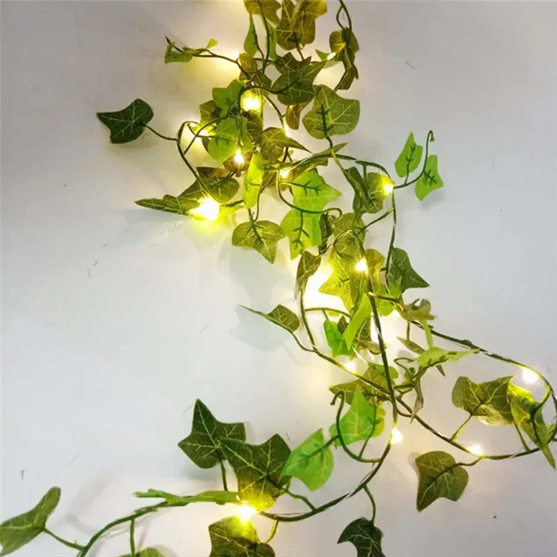 10M/5M/2M Green Leaf Fake Plants String Light Battery Powered Waterproof String Light For Wall House Room Office Birthday Decor