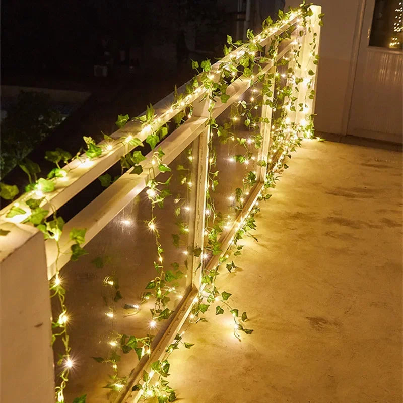 10M/5M/2M Green Leaf Fake Plants String Light Battery Powered Waterproof String Light For Wall House Room Office Birthday Decor