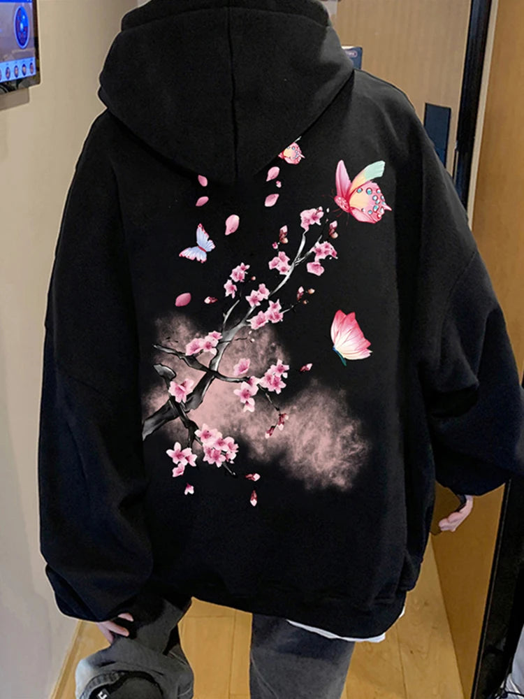 Butterfly Cherry Blossoms Graphic Hoodies