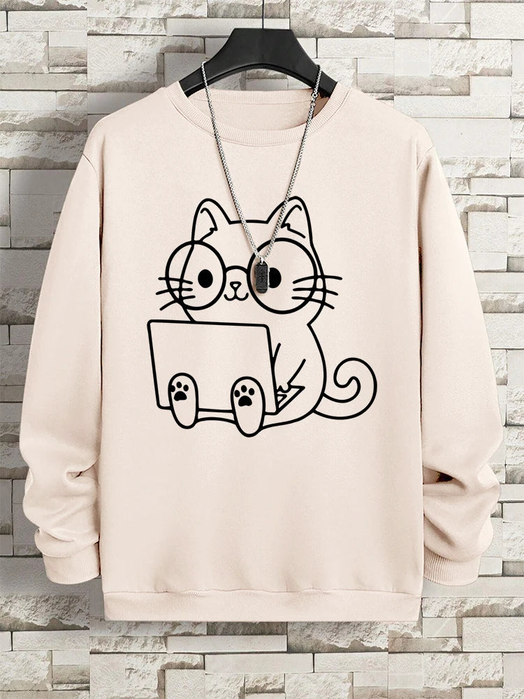 Cat At Work Print Man and women Sweatshirt