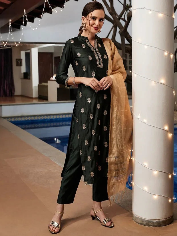 women's silk cotton 3-piece set with distinctive ethnic clothing, side jabi set with comfortable vibe