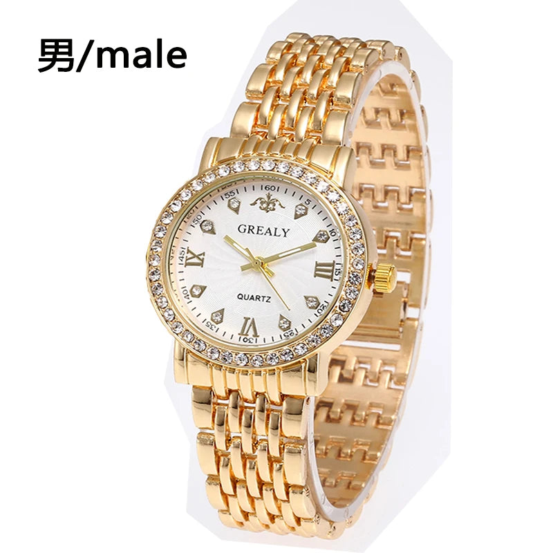 Steel Bracelet Set with Diamond-Encrusted , Couple Watch