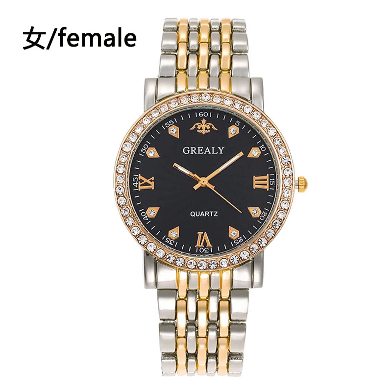 Steel Bracelet Set with Diamond-Encrusted , Couple Watch