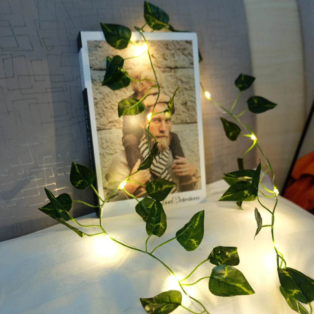 10M/5M/2M Green Leaf Fake Plants String Light Battery Powered Waterproof String Light For Wall House Room Office Birthday Decor