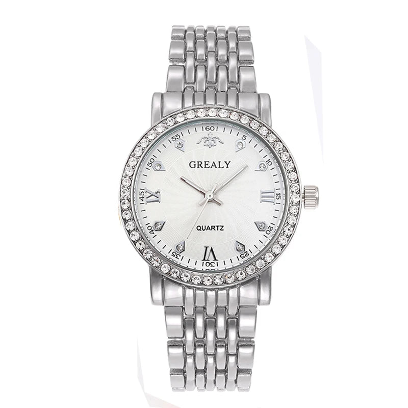 Steel Bracelet Set with Diamond-Encrusted , Couple Watch