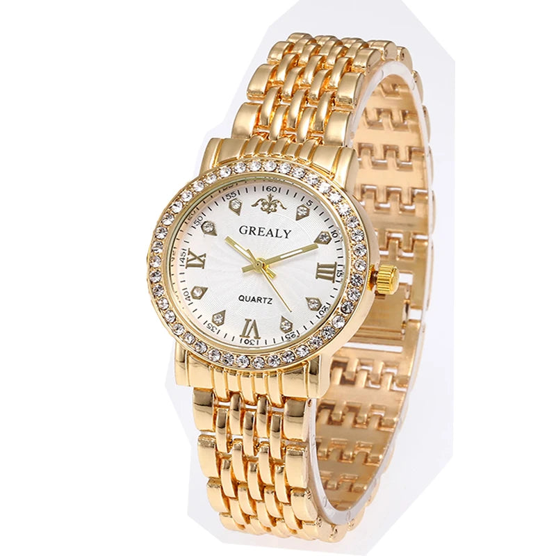Steel Bracelet Set with Diamond-Encrusted , Couple Watch