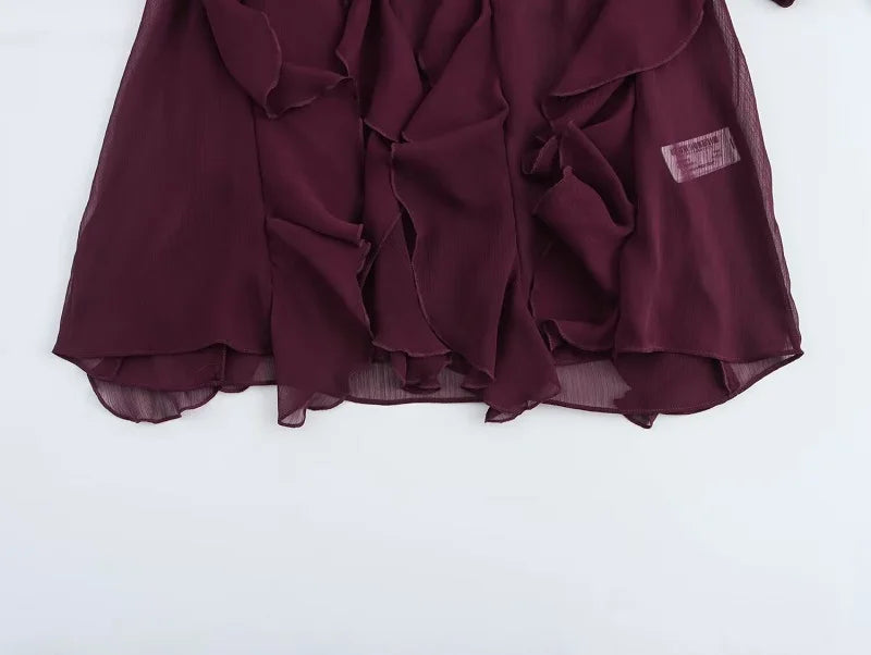 Ruffle Womens Sheer Casual Blouses