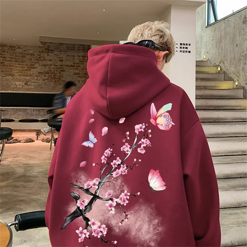 Butterfly Cherry Blossoms Graphic Hoodies