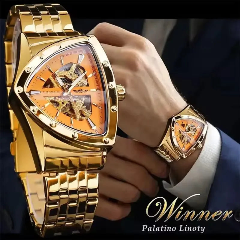 Premium Men's Luxury Automatic Mechanical Watch Stainless Steel Hollow Triangle Skeleton Dial Casual Men's Clock