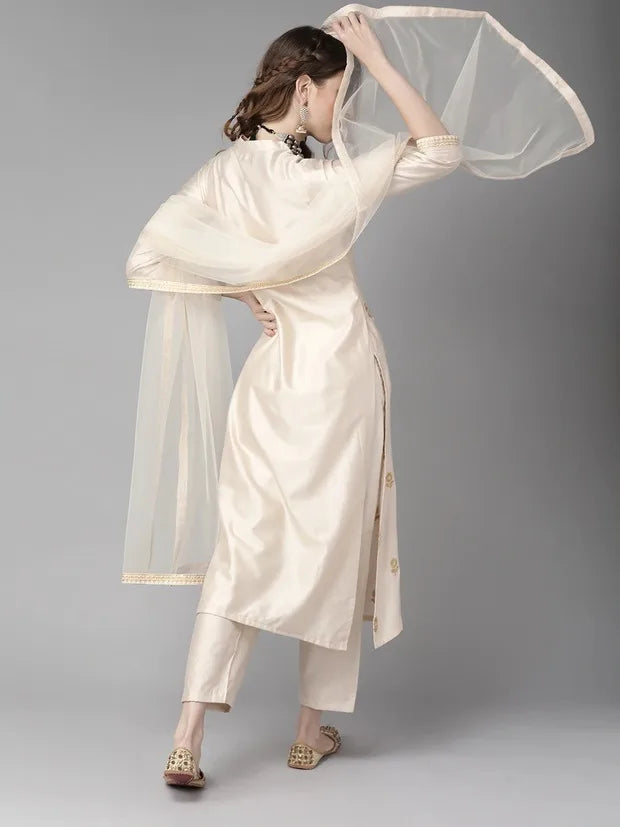 women's silk cotton 3-piece set with distinctive ethnic clothing, side jabi set with comfortable vibe