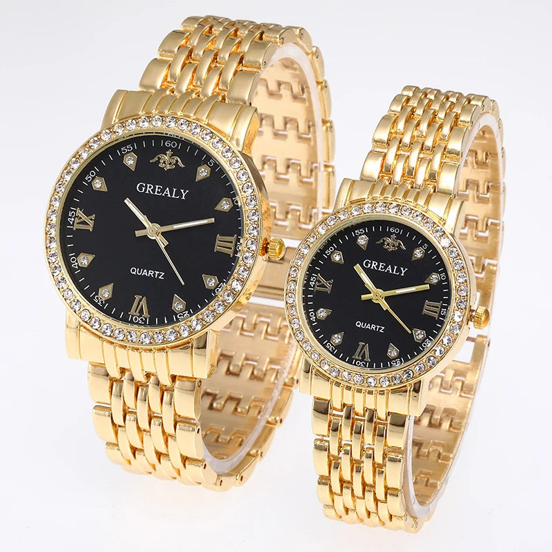 Steel Bracelet Set with Diamond-Encrusted , Couple Watch
