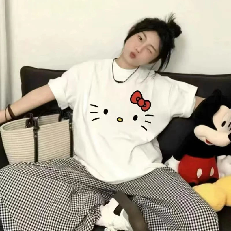 New Simple Loose Cute Round Neck Casul  Top T-shirt