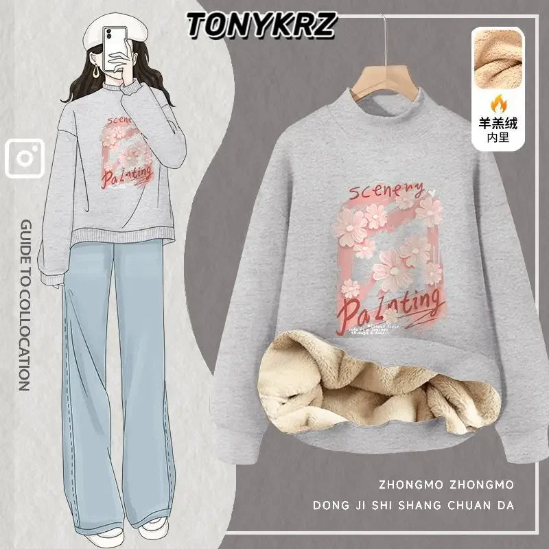 Trendy and Trendy Half High Collar Lamb Fleece Hoodie