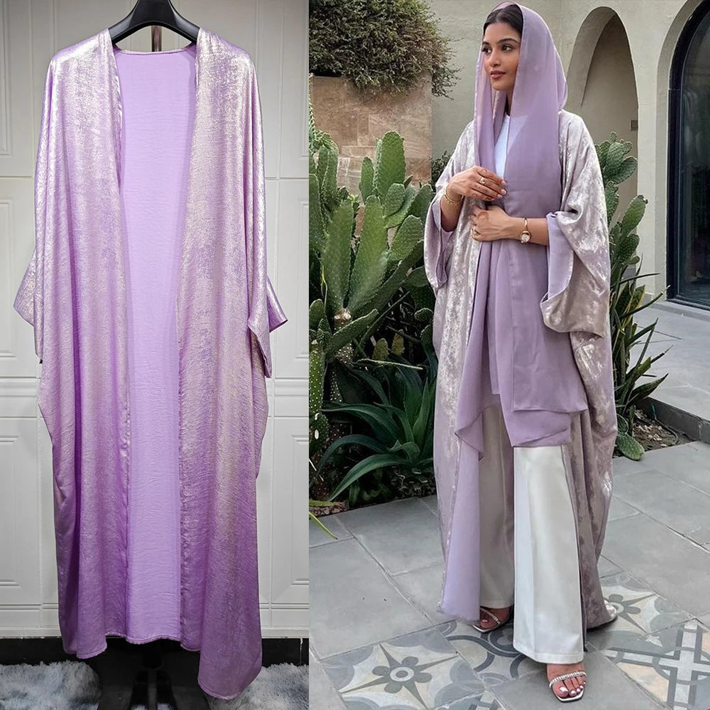 Shiny Satin Open Kimono Abaya luxury