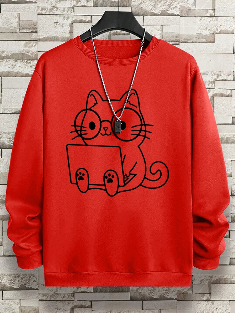 Cat At Work Print Man and women Sweatshirt