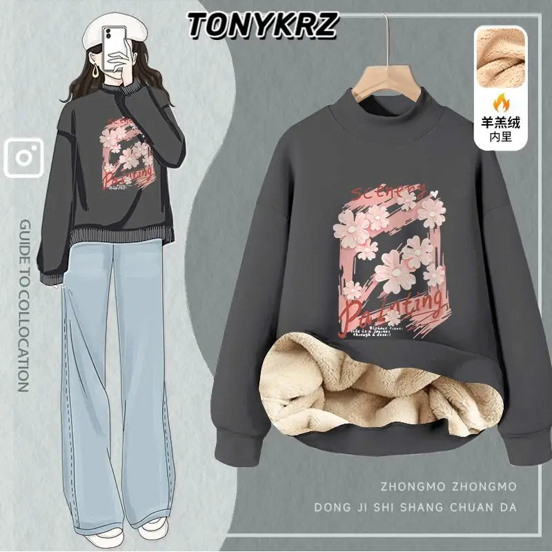 Trendy and Trendy Half High Collar Lamb Fleece Hoodie