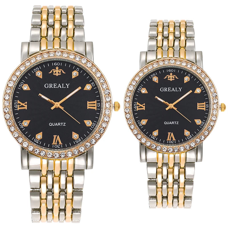Steel Bracelet Set with Diamond-Encrusted , Couple Watch