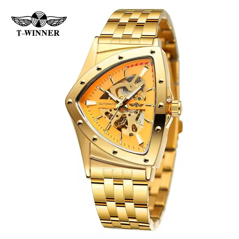 Premium Men's Luxury Automatic Mechanical Watch Stainless Steel Hollow Triangle Skeleton Dial Casual Men's Clock