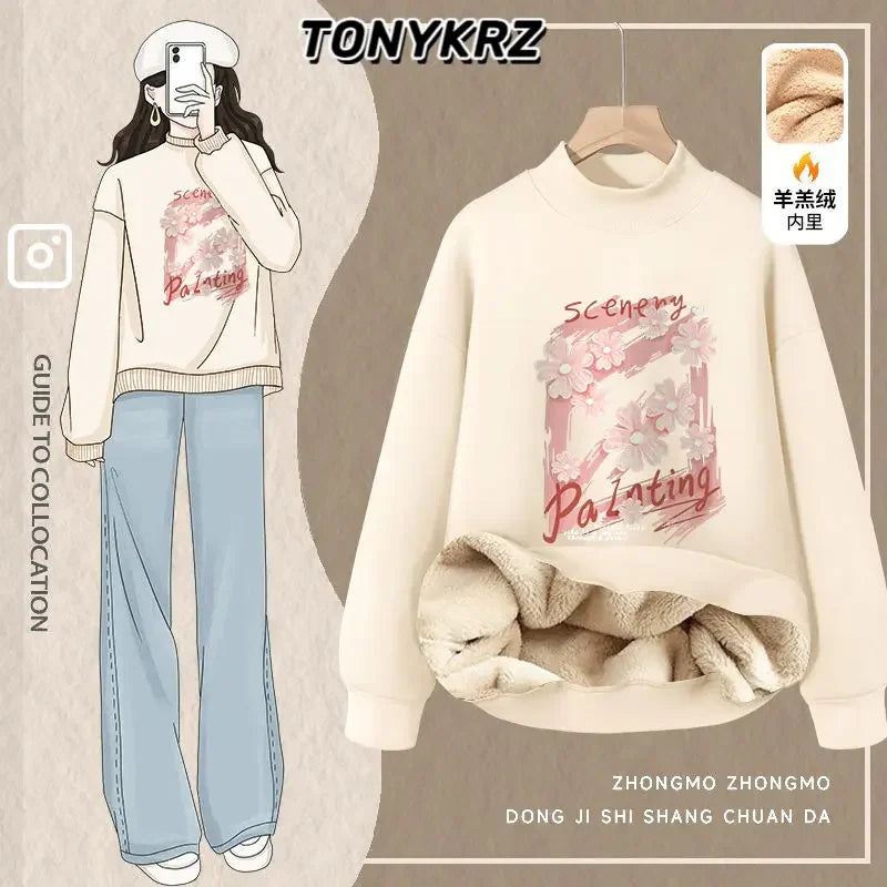 Trendy and Trendy Half High Collar Lamb Fleece Hoodie