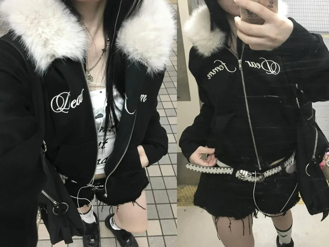 Hoodie Women Vintage Streetwear Trendy Autumn and Winter Warm Coat