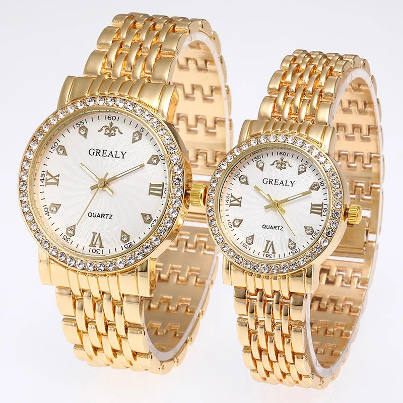 Steel Bracelet Set with Diamond-Encrusted , Couple Watch