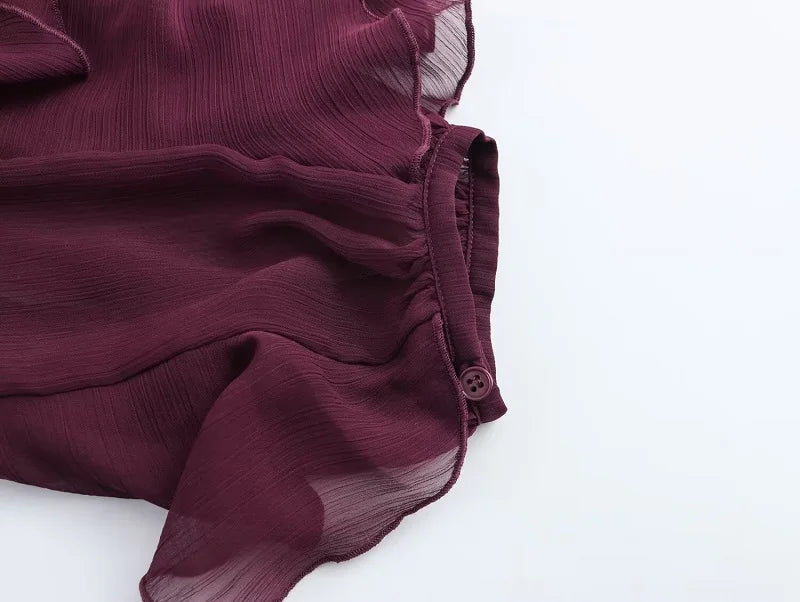 Ruffle Womens Sheer Casual Blouses