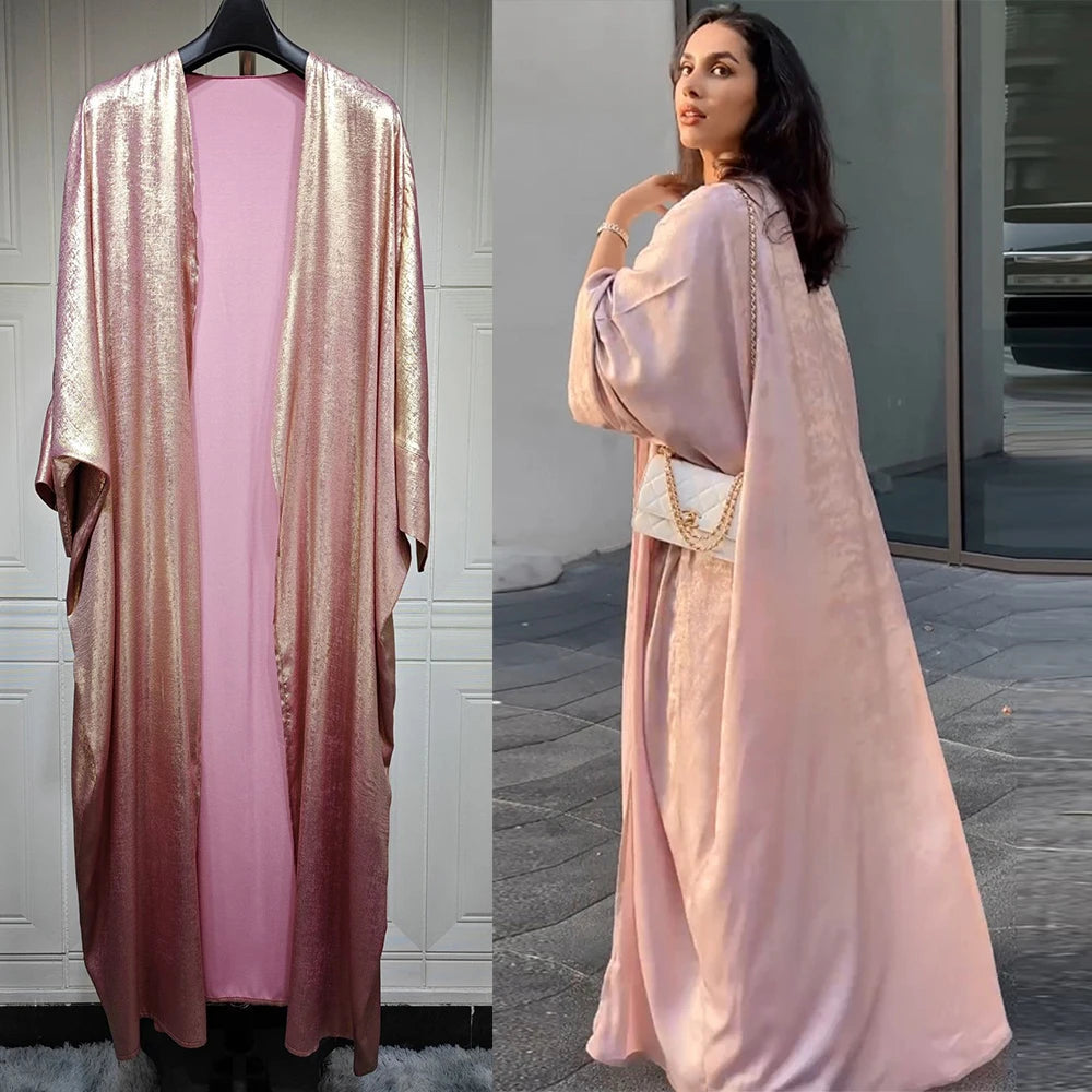 Shiny Satin Open Kimono Abaya luxury