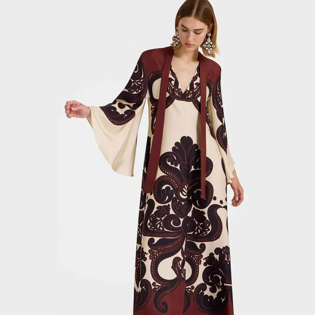 Middle East Ethnic Muslim Style Long Ankle Dress Women's Fashion Independent Station Cross-Border V-neck Bell Sleeve Dress