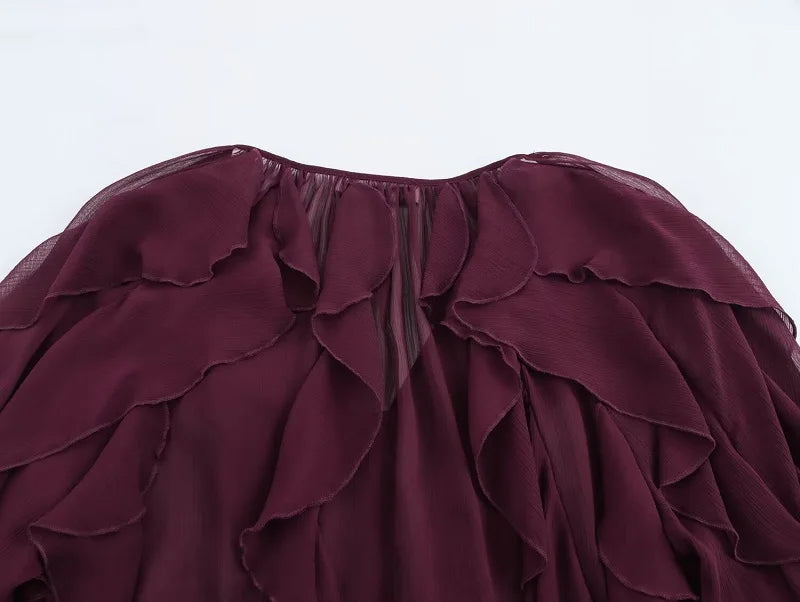 Ruffle Womens Sheer Casual Blouses