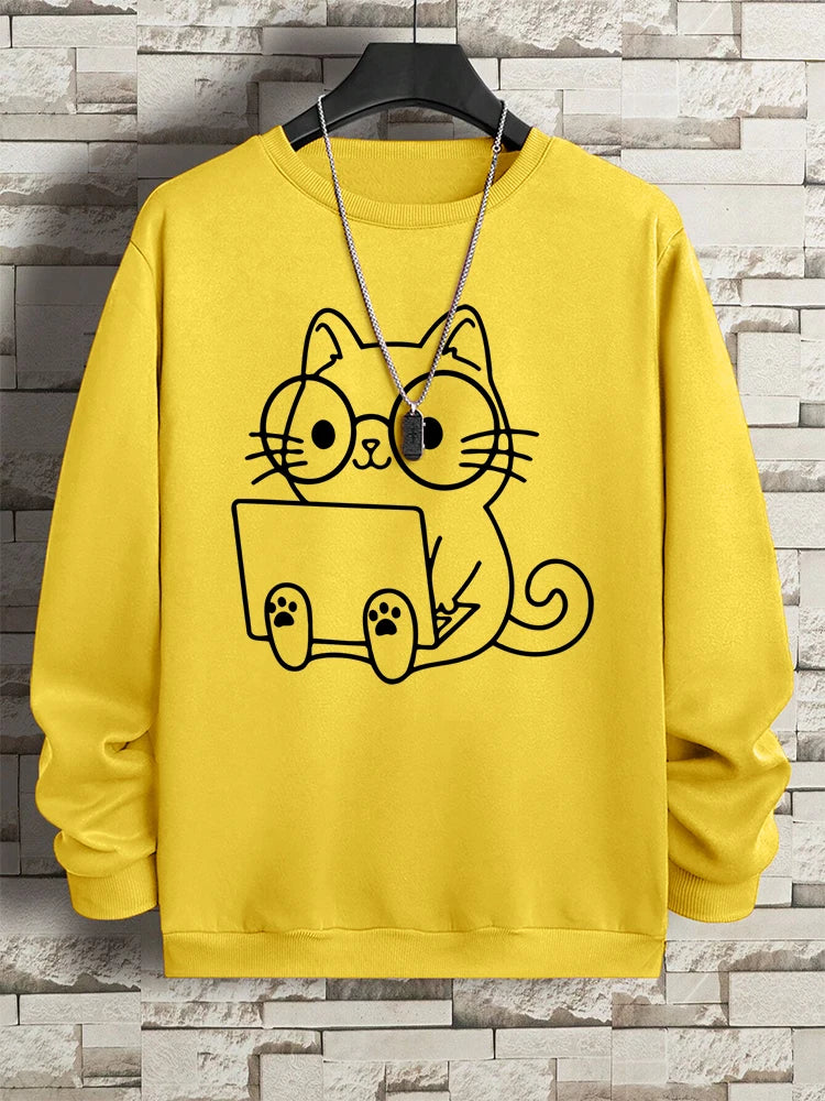 Cat At Work Print Man and women Sweatshirt