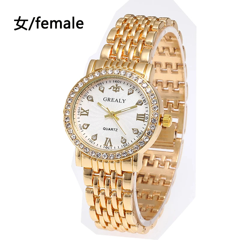 Steel Bracelet Set with Diamond-Encrusted , Couple Watch