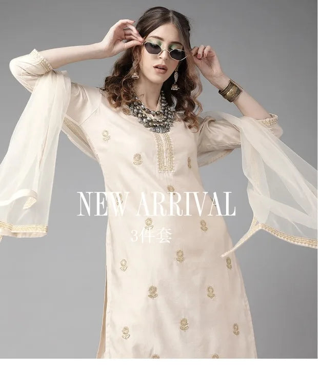 women's silk cotton 3-piece set with distinctive ethnic clothing, side jabi set with comfortable vibe