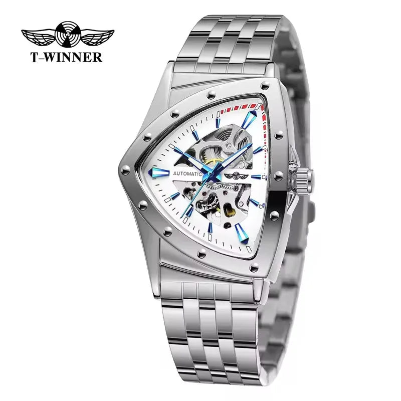 Premium Men's Luxury Automatic Mechanical Watch Stainless Steel Hollow Triangle Skeleton Dial Casual Men's Clock