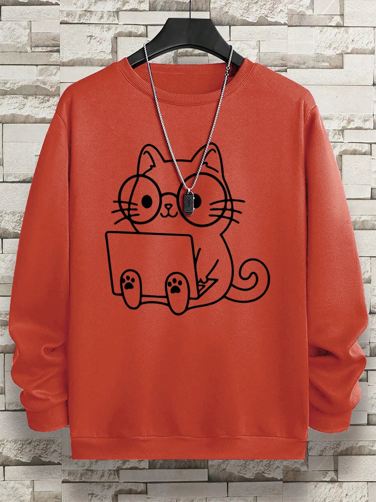 Cat At Work Print Man and women Sweatshirt