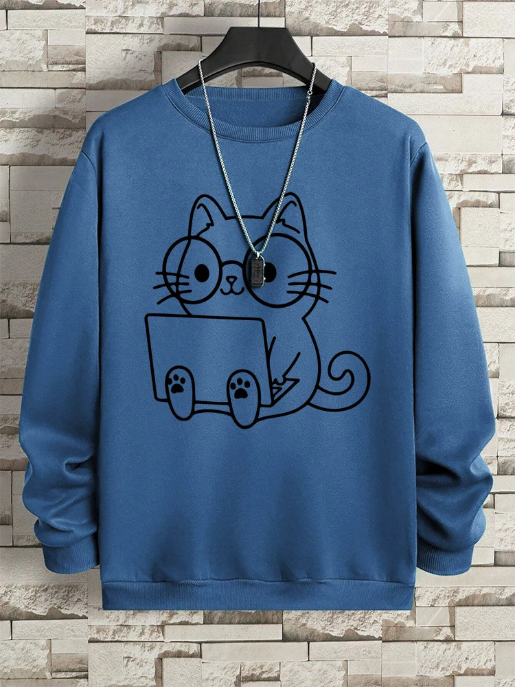 Cat At Work Print Man and women Sweatshirt