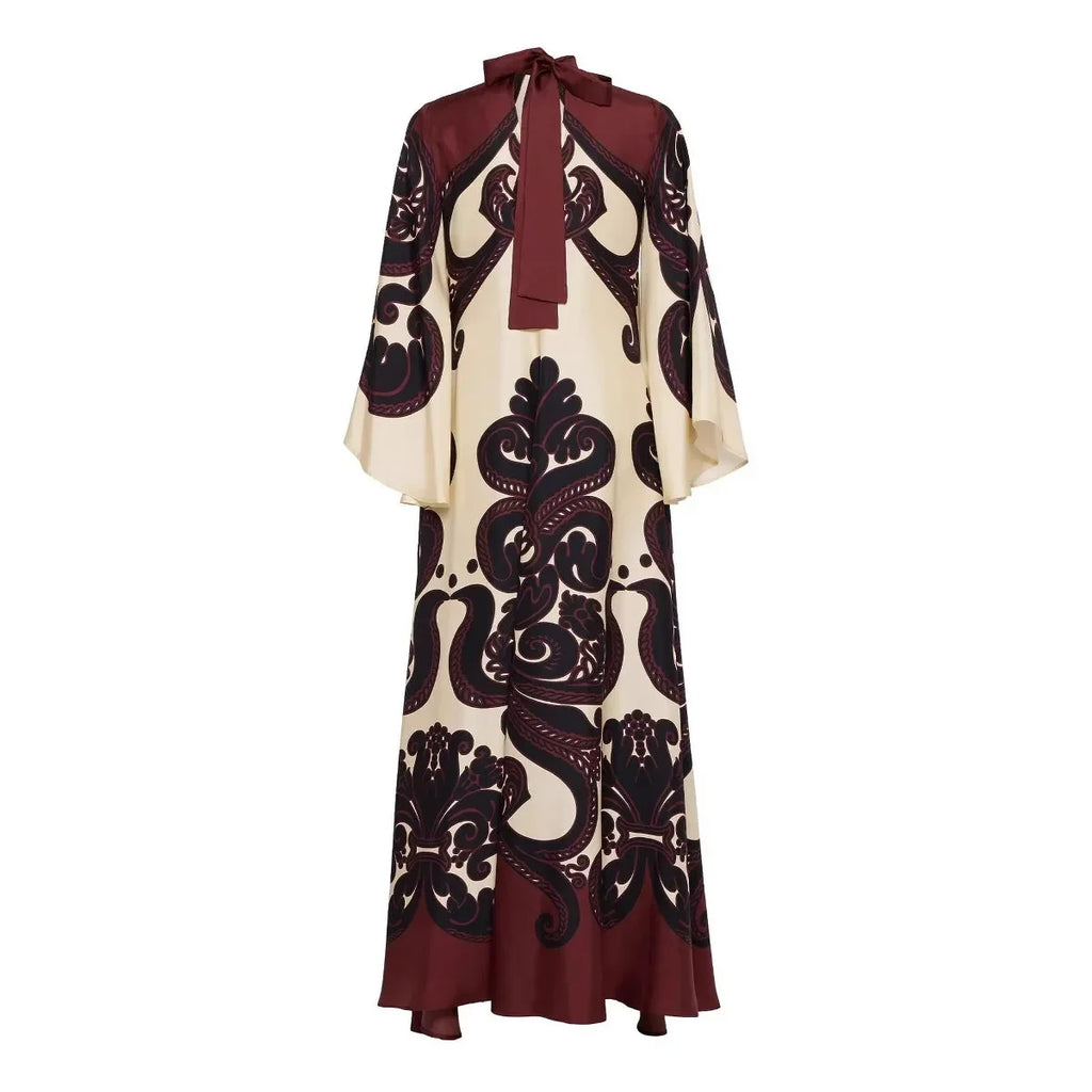 Middle East Ethnic Muslim Style Long Ankle Dress Women's Fashion Independent Station Cross-Border V-neck Bell Sleeve Dress
