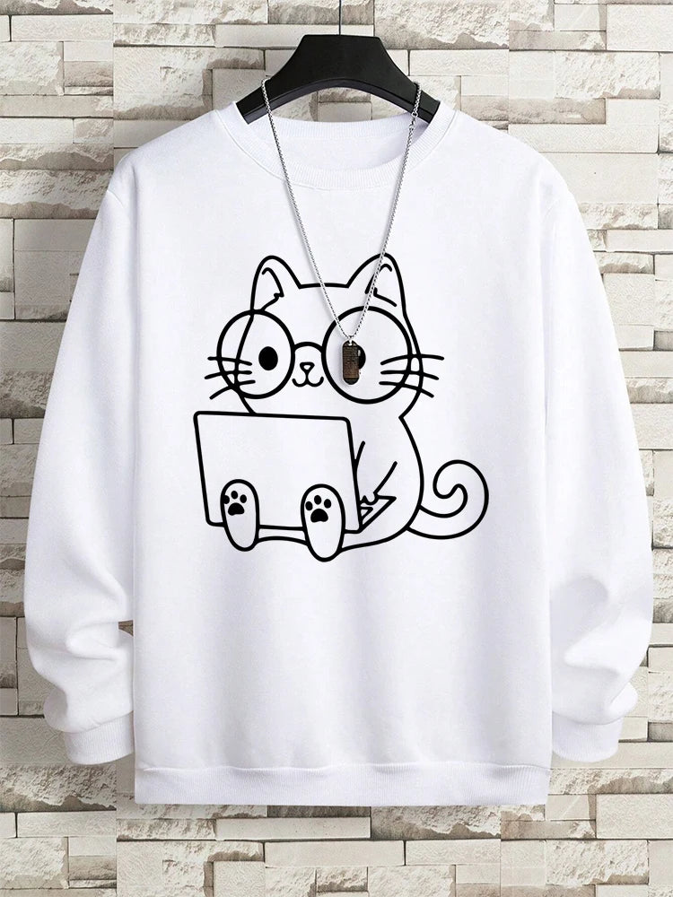 Cat At Work Print Man and women Sweatshirt