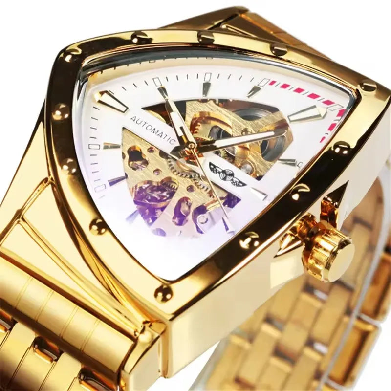 Premium Men's Luxury Automatic Mechanical Watch Stainless Steel Hollow Triangle Skeleton Dial Casual Men's Clock