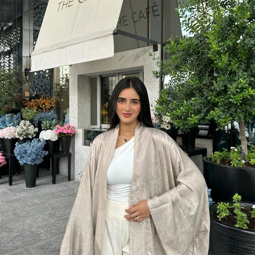 Shiny Satin Open Kimono Abaya luxury