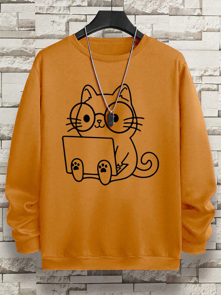 Cat At Work Print Man and women Sweatshirt