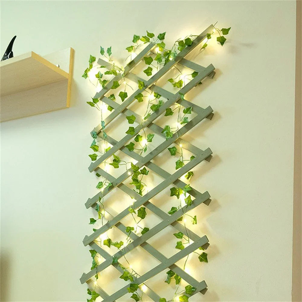 10M/5M/2M Green Leaf Fake Plants String Light Battery Powered Waterproof String Light For Wall House Room Office Birthday Decor