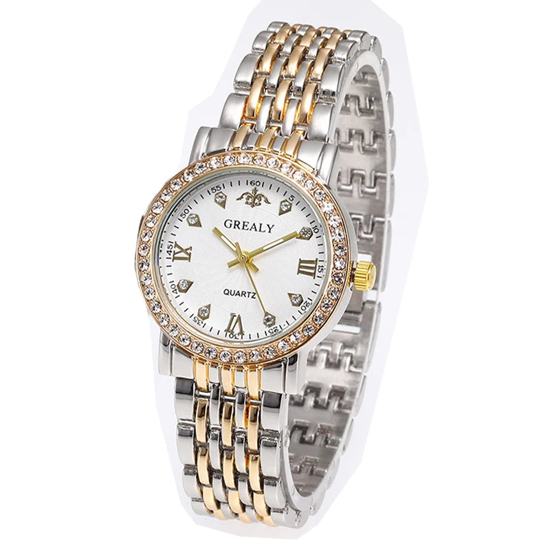 Steel Bracelet Set with Diamond-Encrusted , Couple Watch