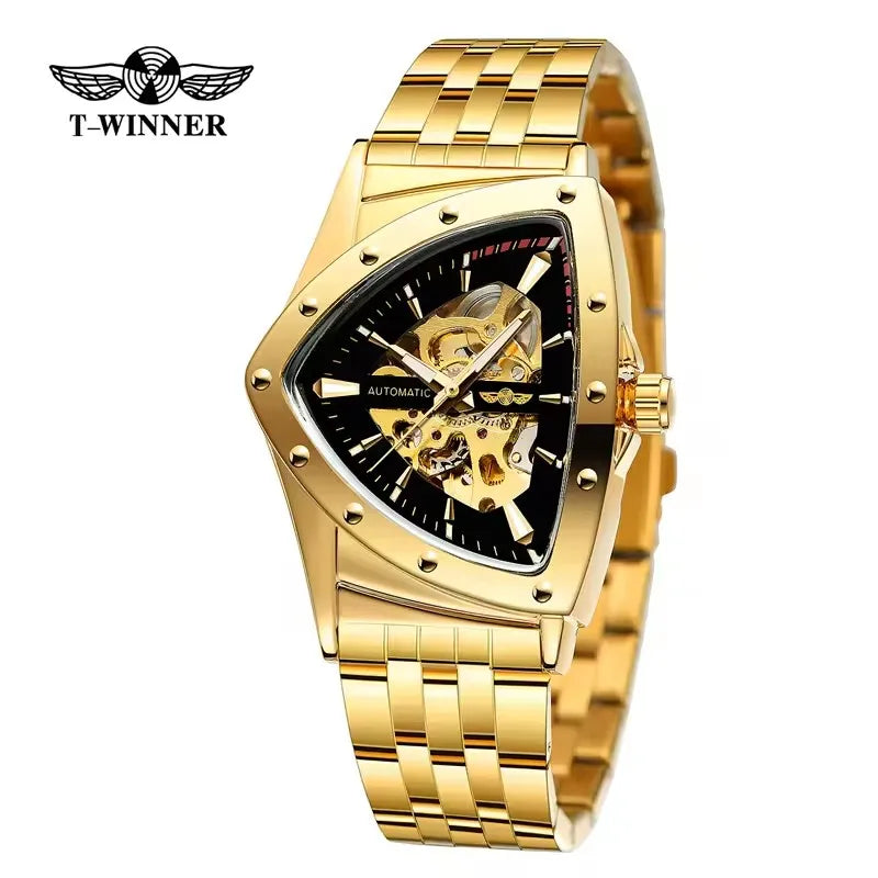 Premium Men's Luxury Automatic Mechanical Watch Stainless Steel Hollow Triangle Skeleton Dial Casual Men's Clock