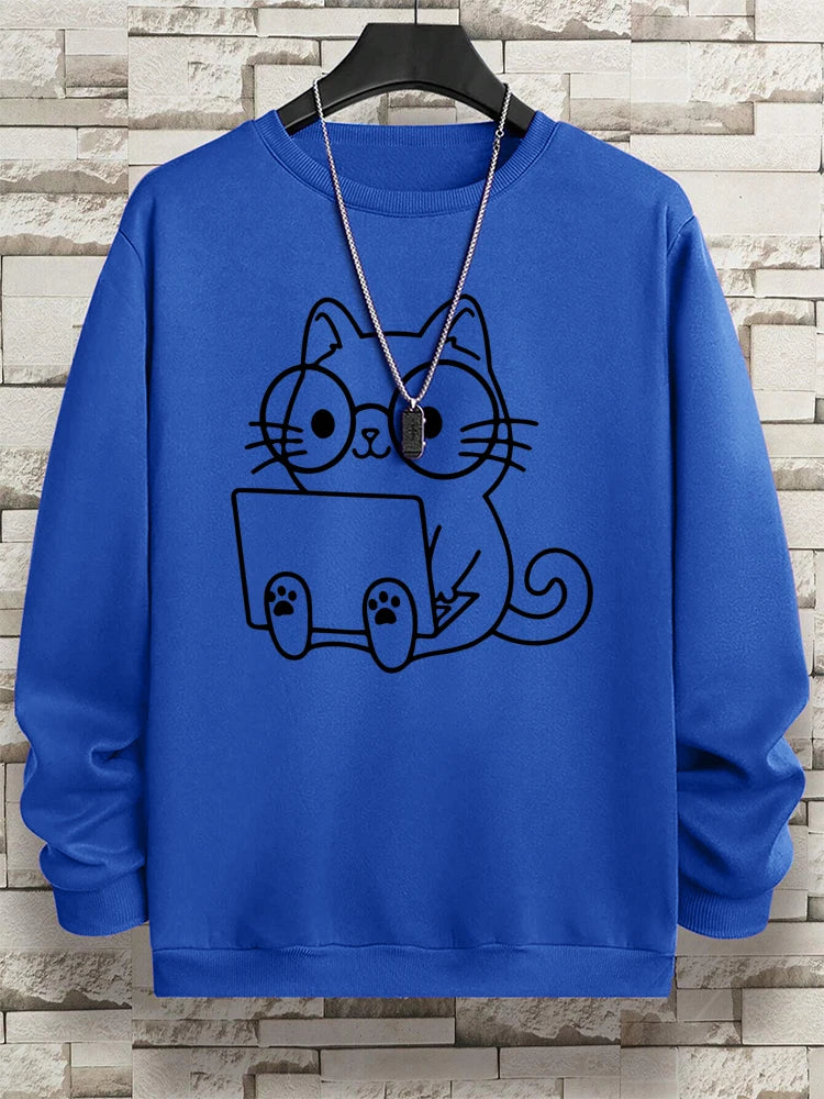 Cat At Work Print Man and women Sweatshirt
