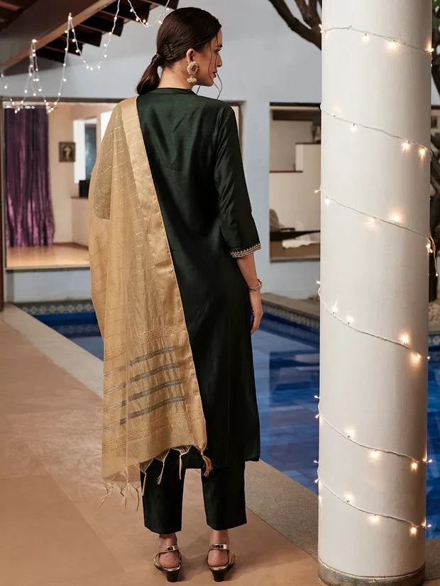 women's silk cotton 3-piece set with distinctive ethnic clothing, side jabi set with comfortable vibe